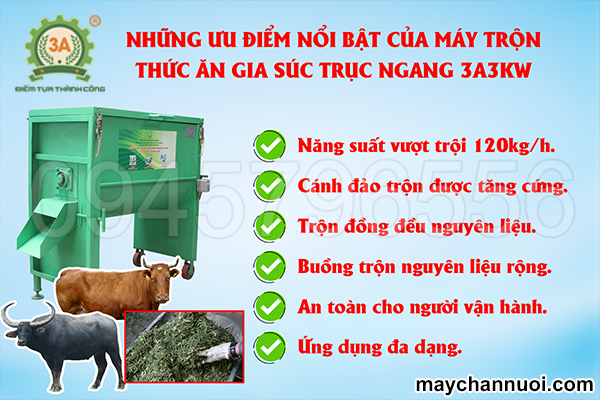 Những ưu điểm nổi bật của Máy trộn thức ăn gia súc trục ngang 3A3Kw