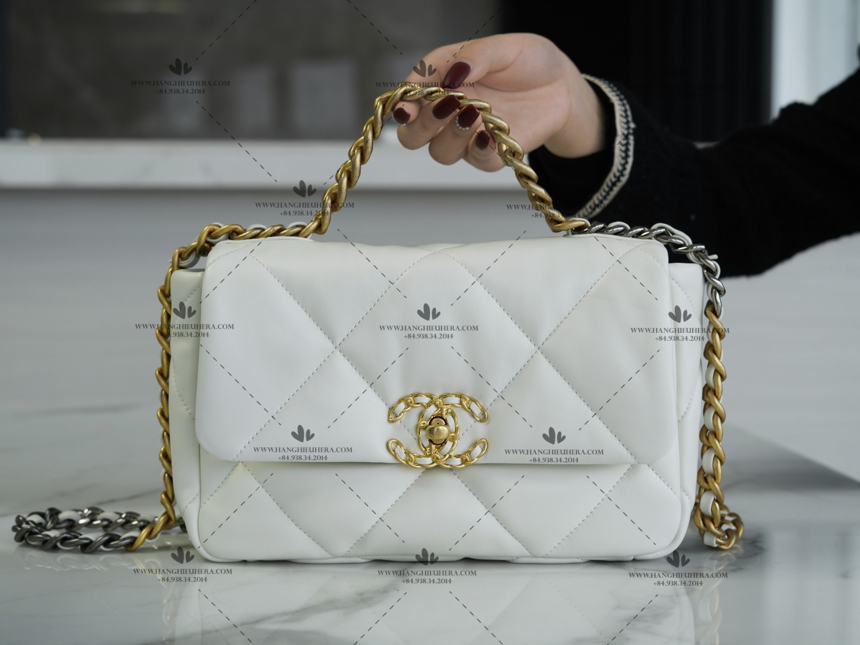 Goatskin GoldTone SilverTone  RutheniumFinish Metal White CHANEL 19  Large Flap Bag  CHANEL  Bags Chanel bag Chanel 19 bag