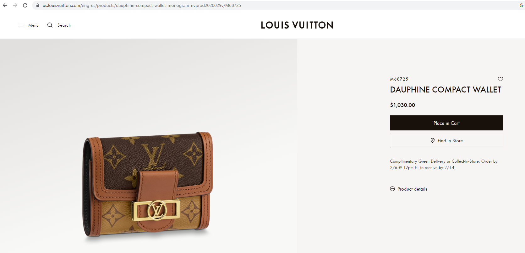 Shop Louis Vuitton MONOGRAM Dauphine Compact Wallet (M68725) by