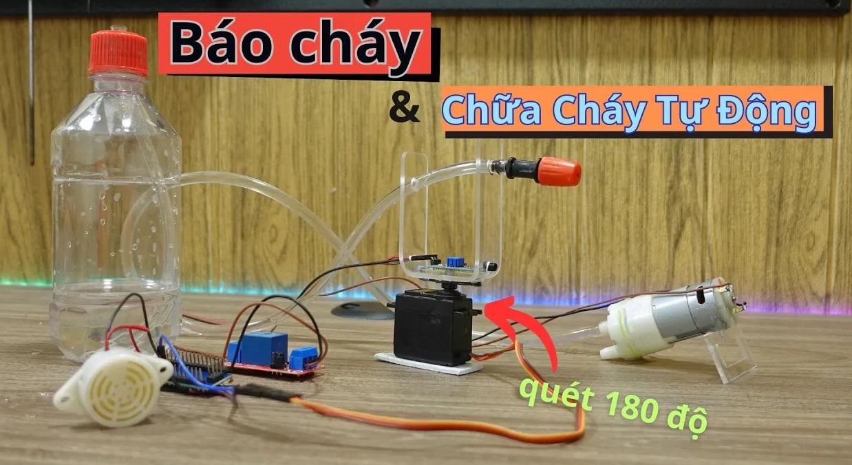 Chế Bộ Báo Cháy và Chữa Cháy Quét TỰ ĐỘNG 180 độ | VDO00018 | Điện tử DAT