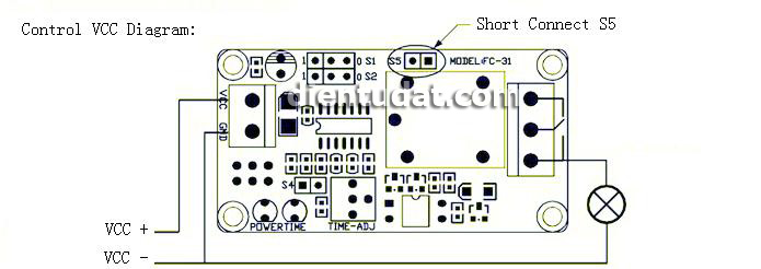 Sơ đồ lắp đặt Mạch Tạo Trễ 2 Chế Độ Đóng Ngắt Relay 0.13 - 3700 Giây