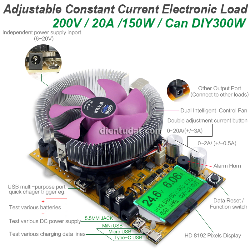 Mạch Tải Giả Test Nguồn - Pin Đa Năng Hiển Thị LCD 150W