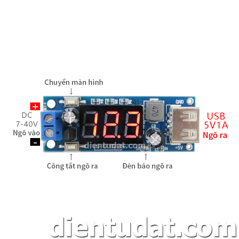 Mạch Hạ Áp Hiển Thị Led Cổng USB 5V-1A - M247