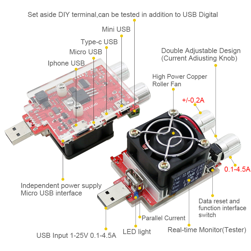 Mạch USB Tester Tải Giả Thông Minh Hiển Thị OLED - 35W