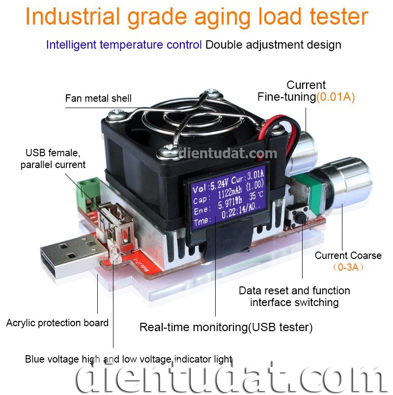 Mạch USB Tester Tải Giả Thông Minh Hiển Thị OLED - 35W