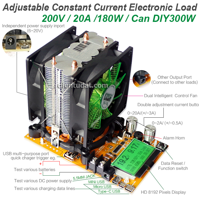 Mạch Tải Giả Test Nguồn - Pin Đa Năng Hiển Thị LCD 180W