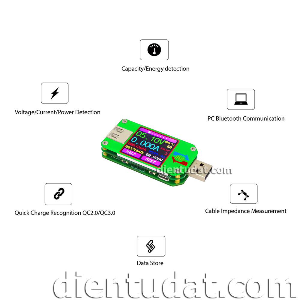 USB UM24C Đo Dòng Áp Dung Lượng Nhiệt Độ - Bluetooth Hiển Thị LCD Màu