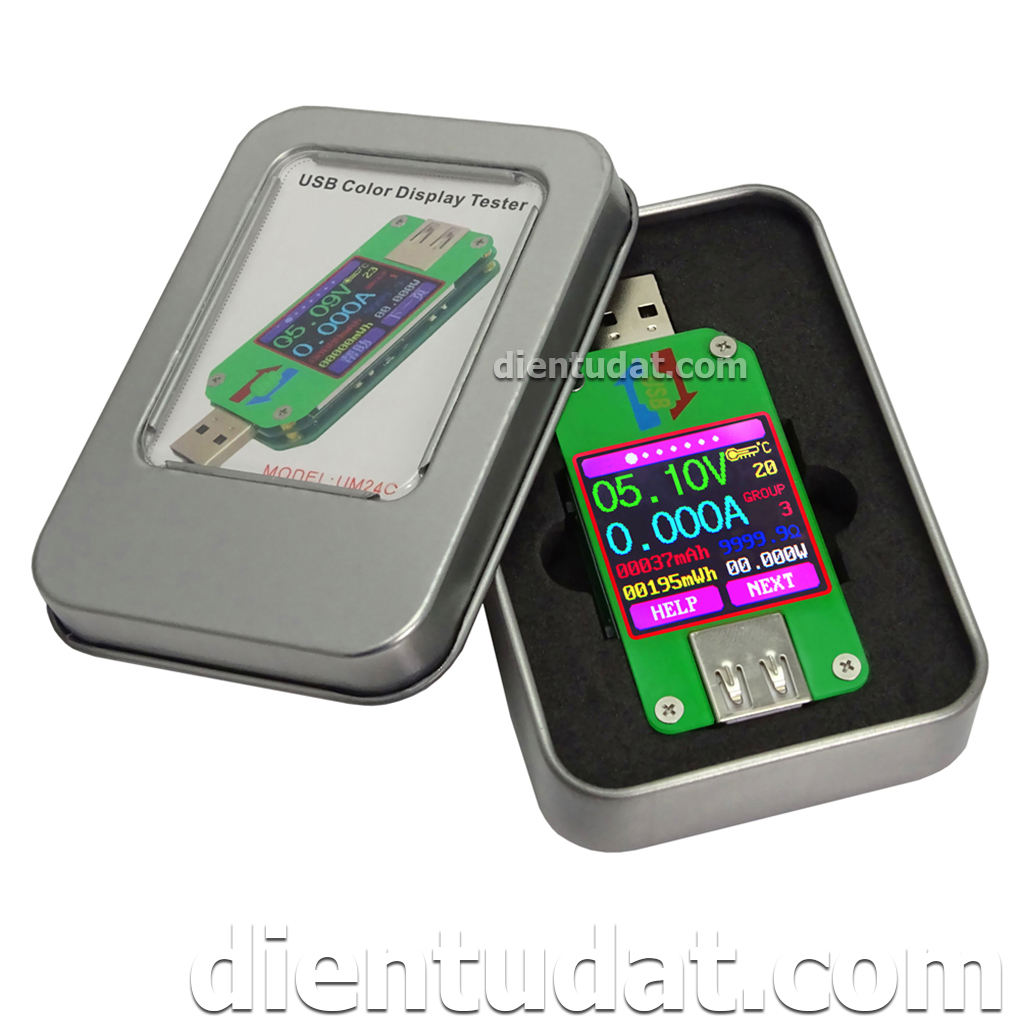 USB UM24C Đo Dòng Áp Dung Lượng Nhiệt Độ - Bluetooth Hiển Thị LCD Màu