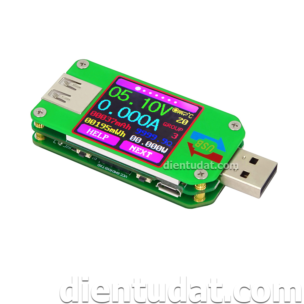 USB UM24C Đo Dòng Áp Dung Lượng Nhiệt Độ - Bluetooth Hiển Thị LCD Màu