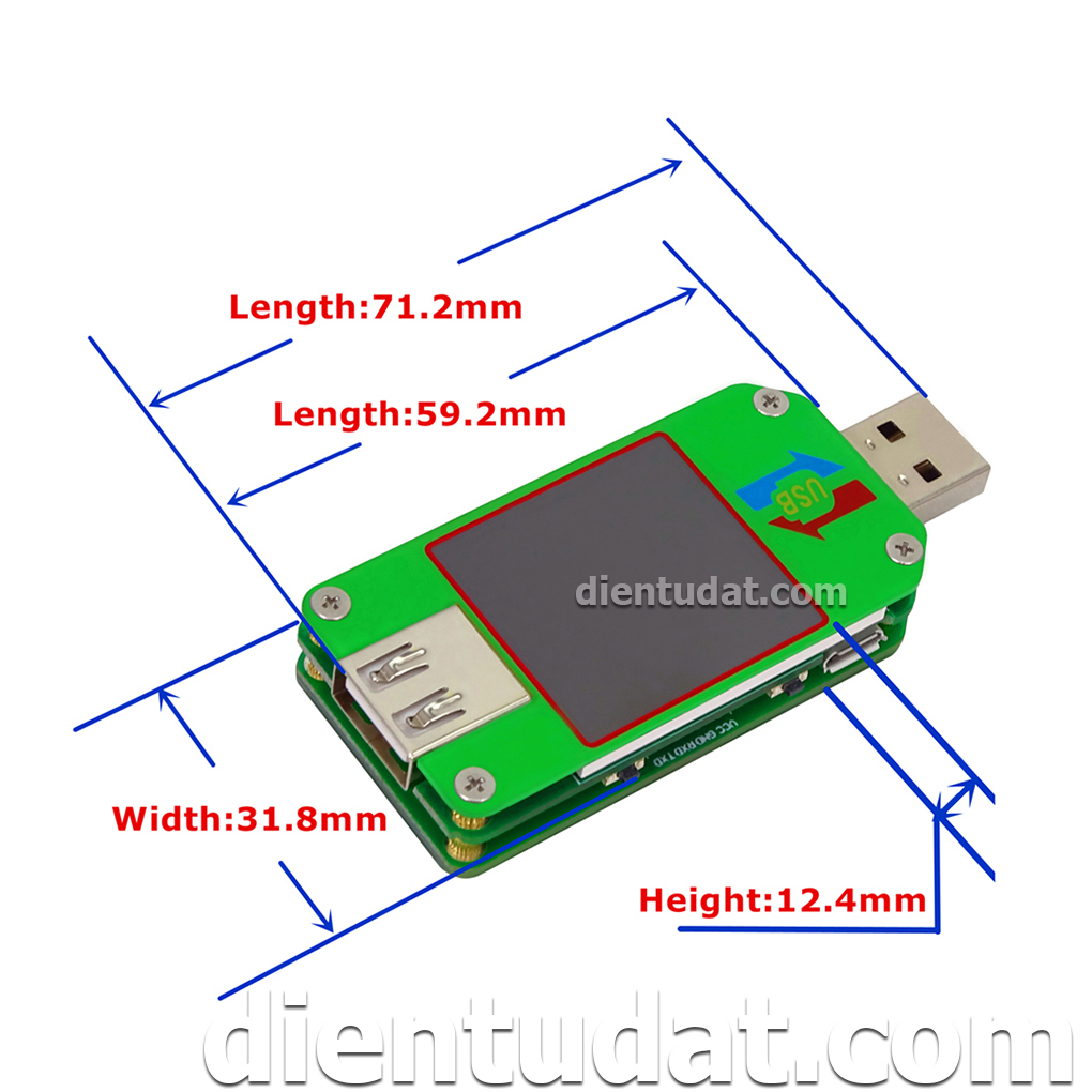 USB UM24C Đo Dòng Áp Dung Lượng Nhiệt Độ - Bluetooth Hiển Thị LCD Màu