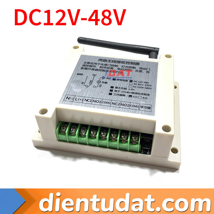 Bộ Điều Khiển RF 2 Thiết Bị Công Suất Cao Tích Hợp Nút Nhấn 12V - 48V