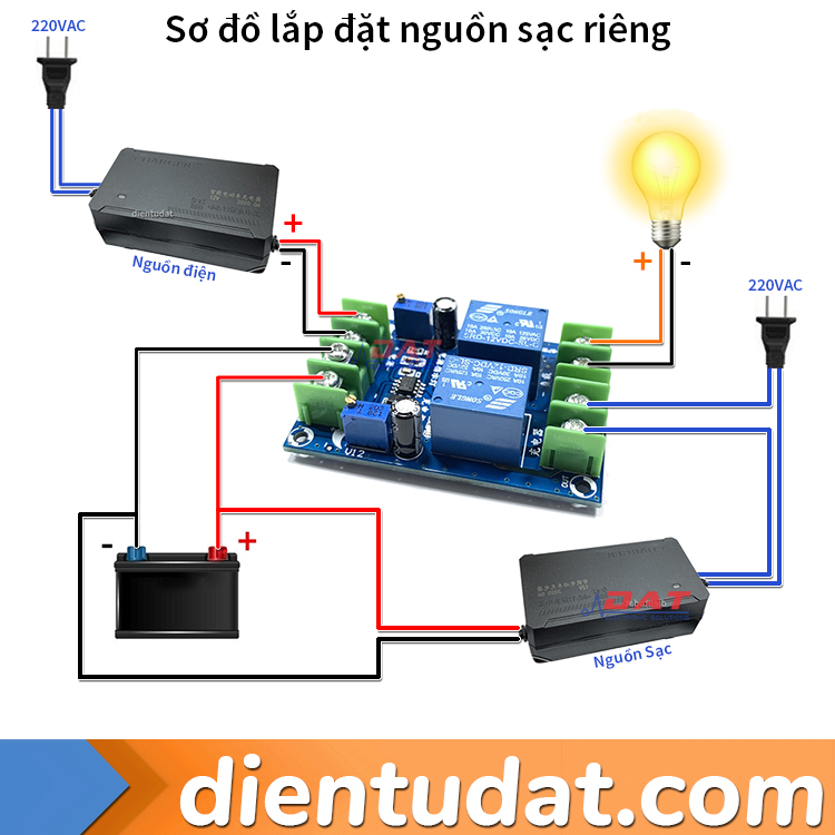 Mạch Chuyển Nguồn Tự Động Tích Hợp Quản Lý Sạc Ắc Quy 12V