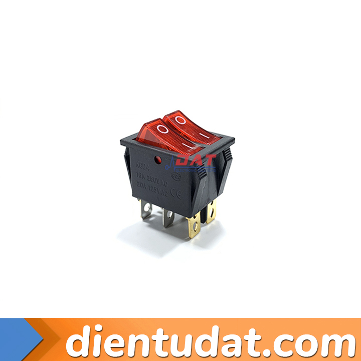 Công Tắc Bập Bênh Đôi 6 Chân KCD4 16A 31*25MM - 2 Đen  2 Đỏ/2 Xanh - có đèn 1 Xanh 1 Đỏ - có đèn