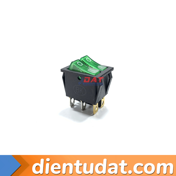 Công Tắc Bập Bênh Đôi 6 Chân KCD4 16A 31*25MM - 2 Đen  2 Đỏ/2 Xanh - có đèn 1 Xanh 1 Đỏ - có đèn