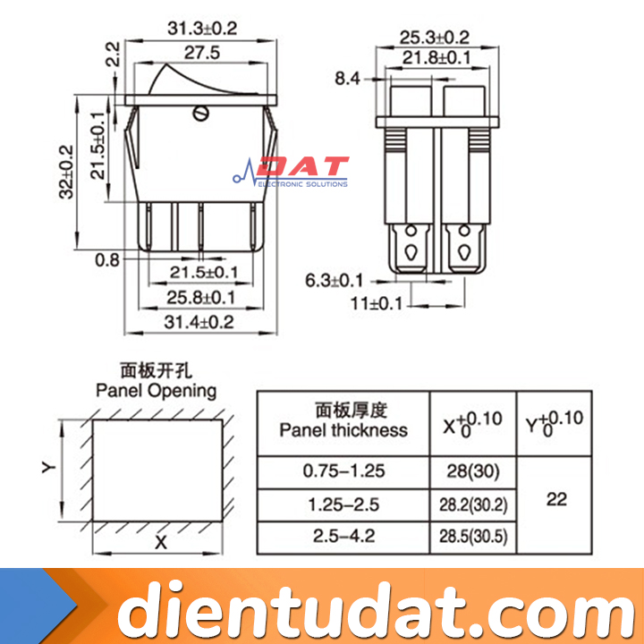 Công Tắc Bập Bênh Đôi 6 Chân KCD4 16A 31*25MM