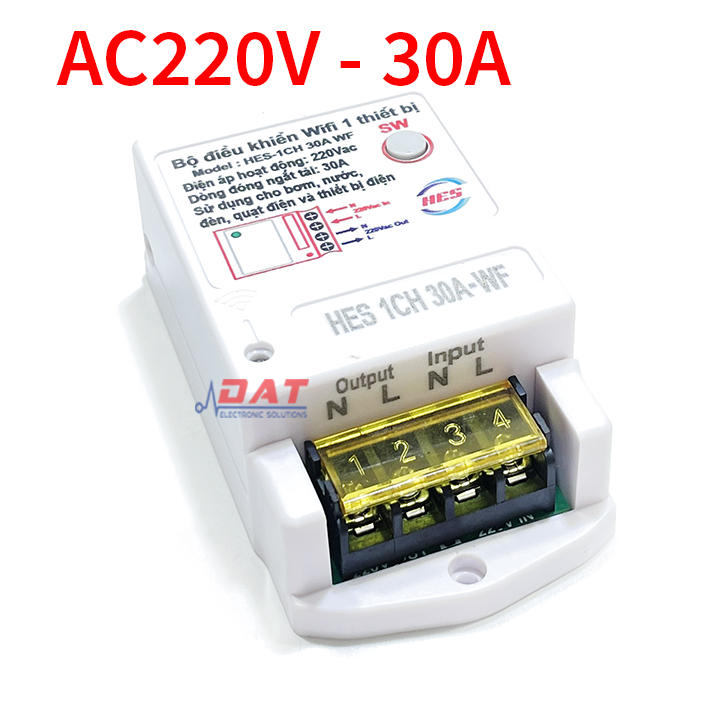 Công Tắc Điều Khiển 1 Thiết Bị Qua Wifi 220V HES 1CH 30A - WF