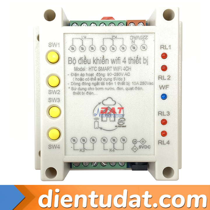 Công Tắc Điều Khiển 4 Thiết Bị Qua Wifi 5V 220V - App Smart Life