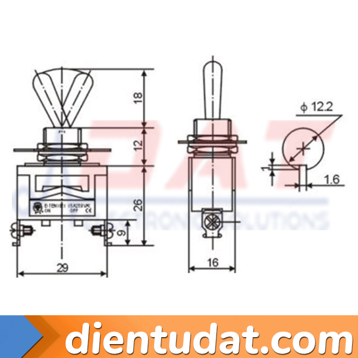 Công Tắc Gạt 2 Vị Trí ON OFF 250V 15A E-TEN1021