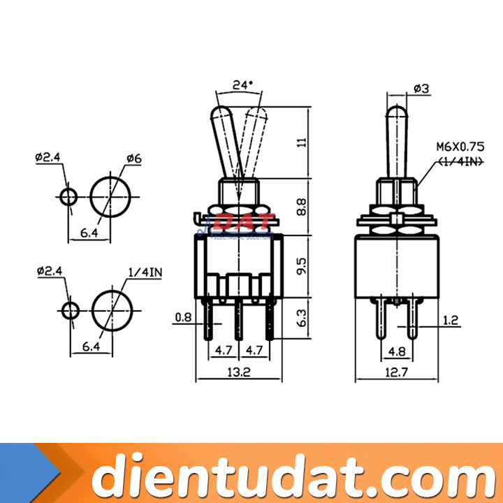 Công Tắc Gạt 6 Chân 2 Vị Trí ON-OFF MTS-202 125V 6A