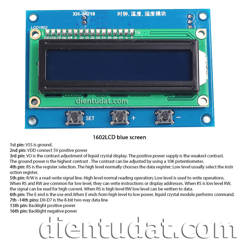 Đồng Hồ Thời Gian - Nhiệt Độ - Độ Ẩm Hiển Thị LCD 1602 - M219