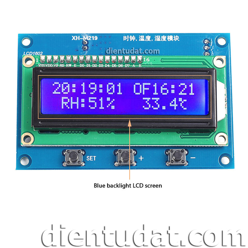 Đồng Hồ Thời Gian - Nhiệt Độ - Độ Ẩm Hiển Thị LCD 1602 - M219