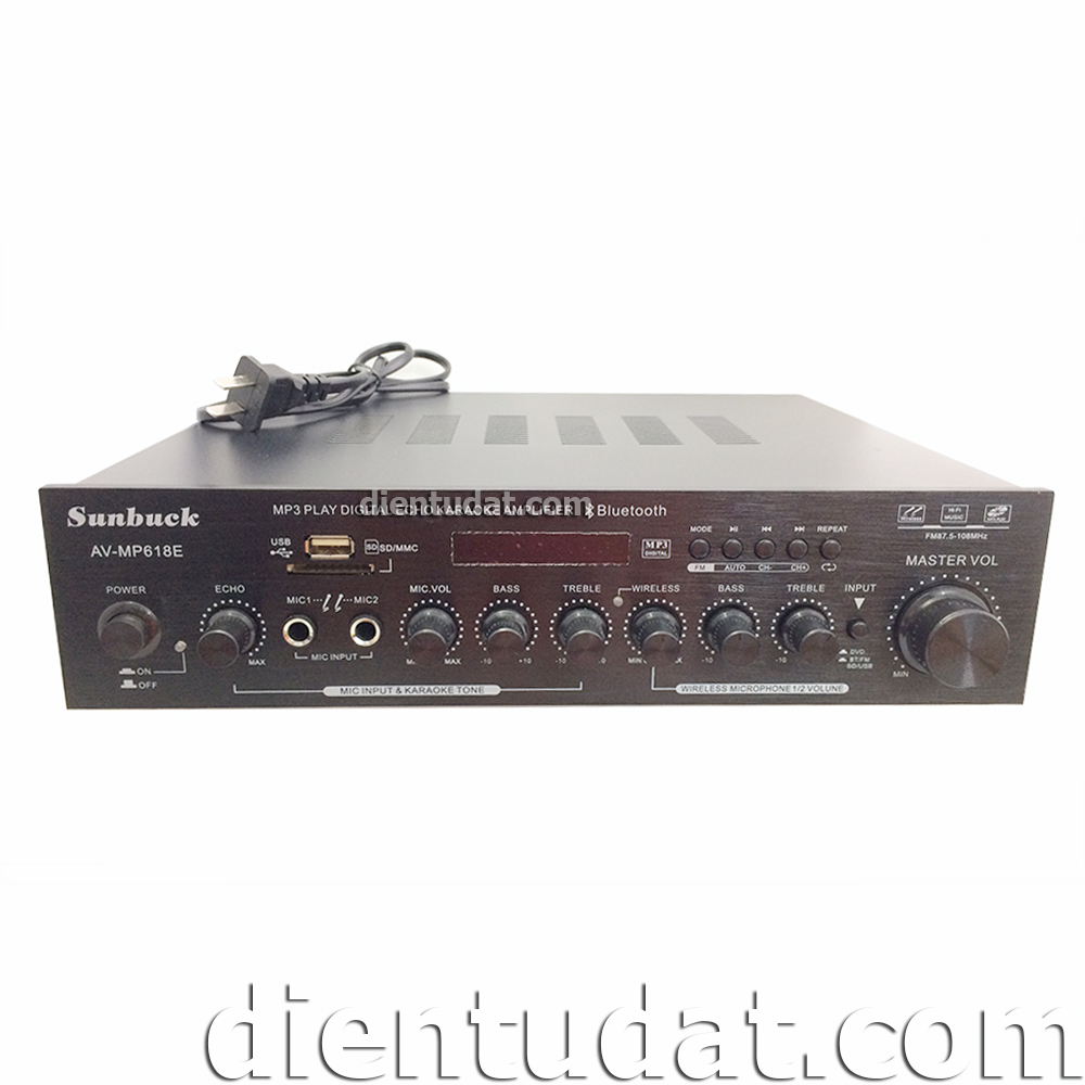 Bộ Ampli Karaoke Bluetooth 220VAC 2*100W Kèm 2 Micro Không Dây Sunbuck