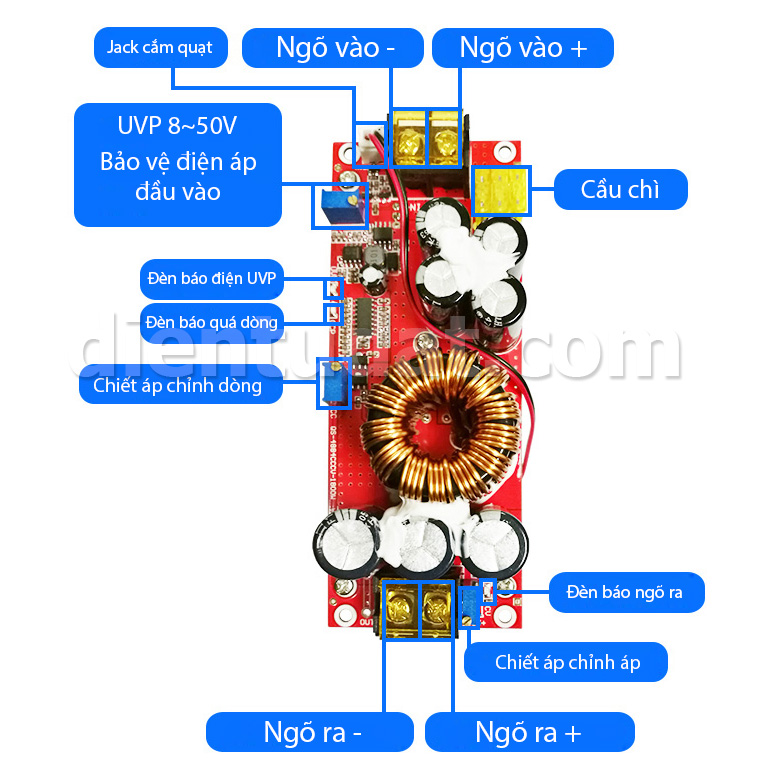 Mạch Tăng Áp DC-DC 1500W 30A - Kèm Quạt