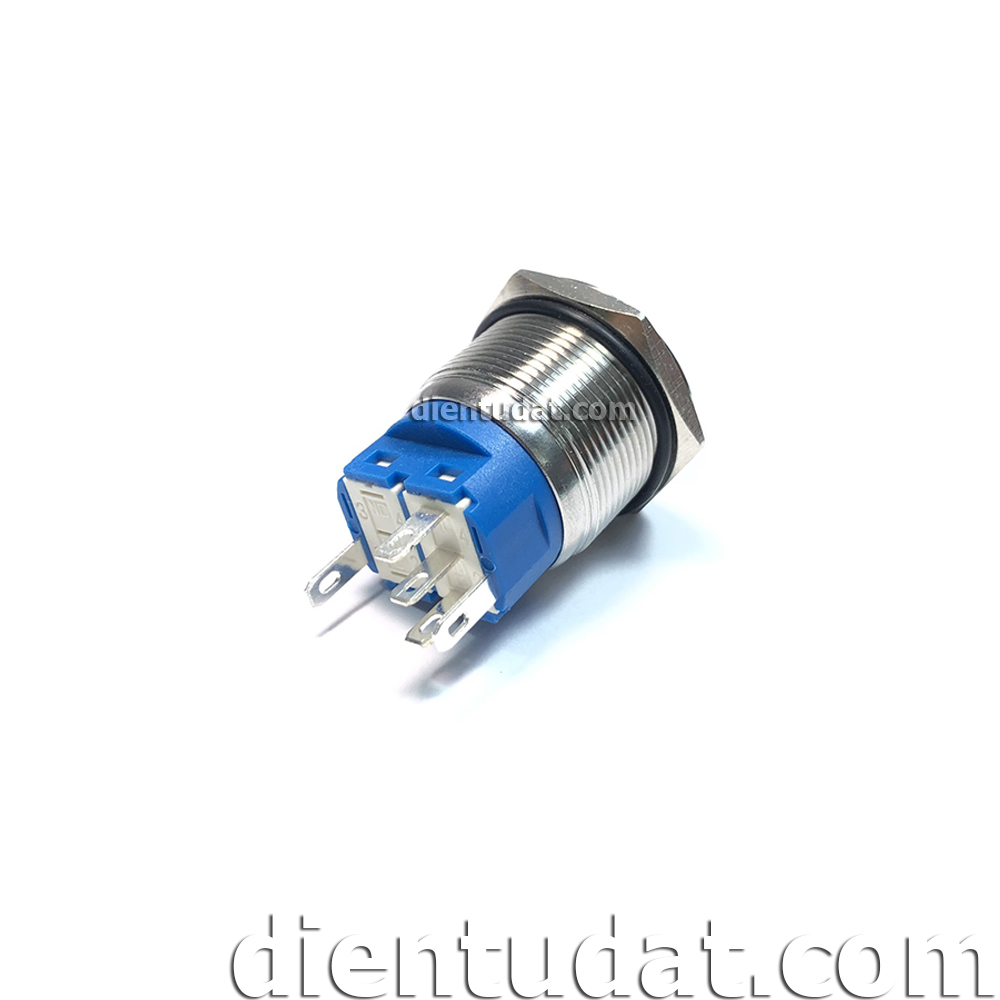 Nút Nhấn Nguồn Không Giữ 19mm 5 Chân - Vòng Đèn Xanh Lá 12V