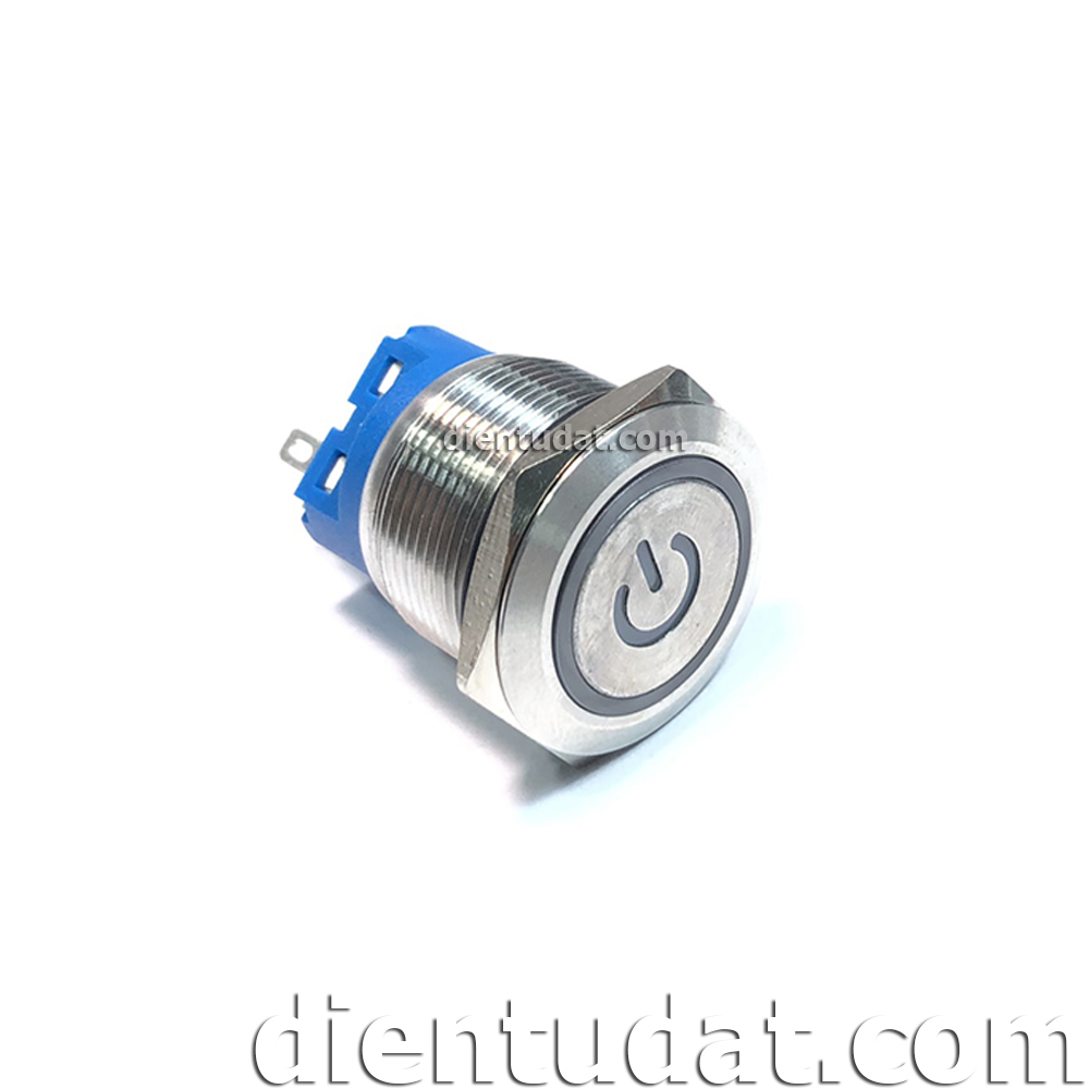 Nút Nhấn Nguồn Không Giữ 19mm 5 Chân - Vòng Đèn Xanh Lá 12V