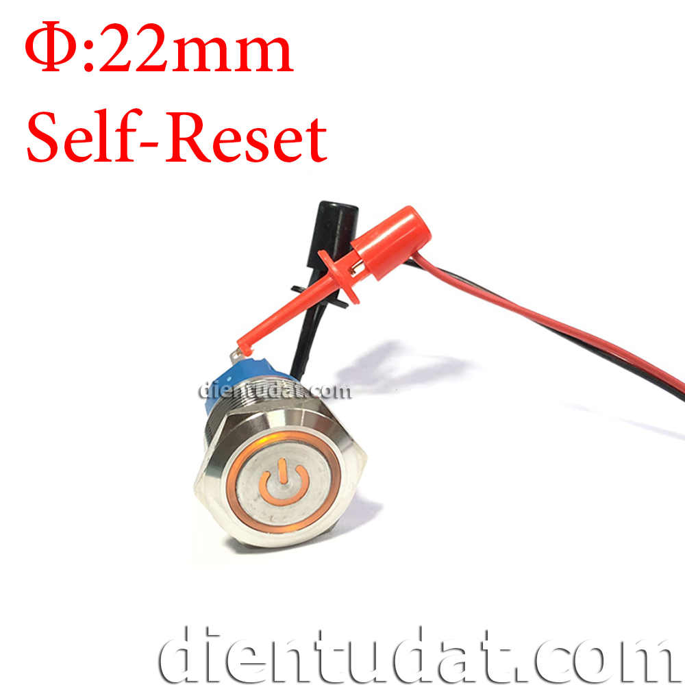 Nút Nhấn Nguồn Không Giữ 22mm 5 Chân - Vòng Đèn Vàng 12V