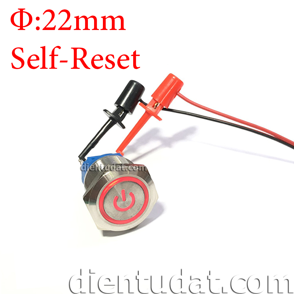 Nút Nhấn Nguồn Không Giữ 22mm 5 Chân - Vòng Đèn Đỏ 12V
