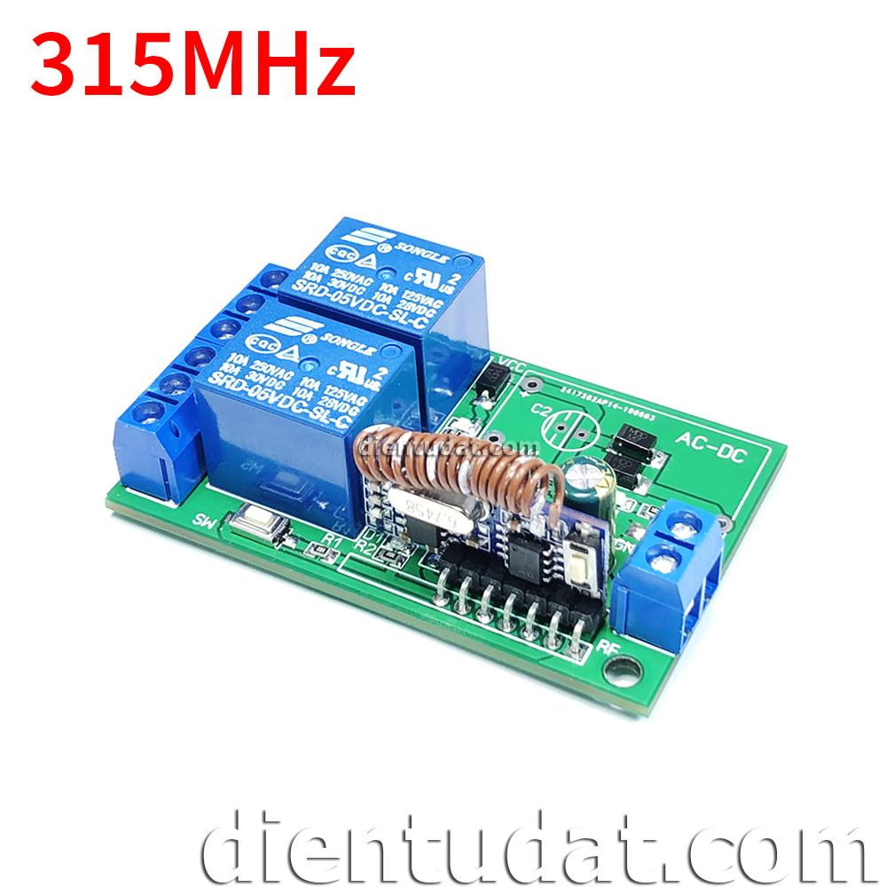 Mạch Điều Khiển RF 2 Relay 5V - WT08 - 315MHz 433MHz