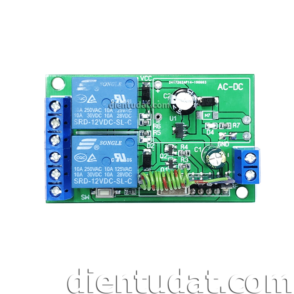 Mạch Điều Khiển RF 2 Relay 12V - WT08 - 315MHz 433MHz