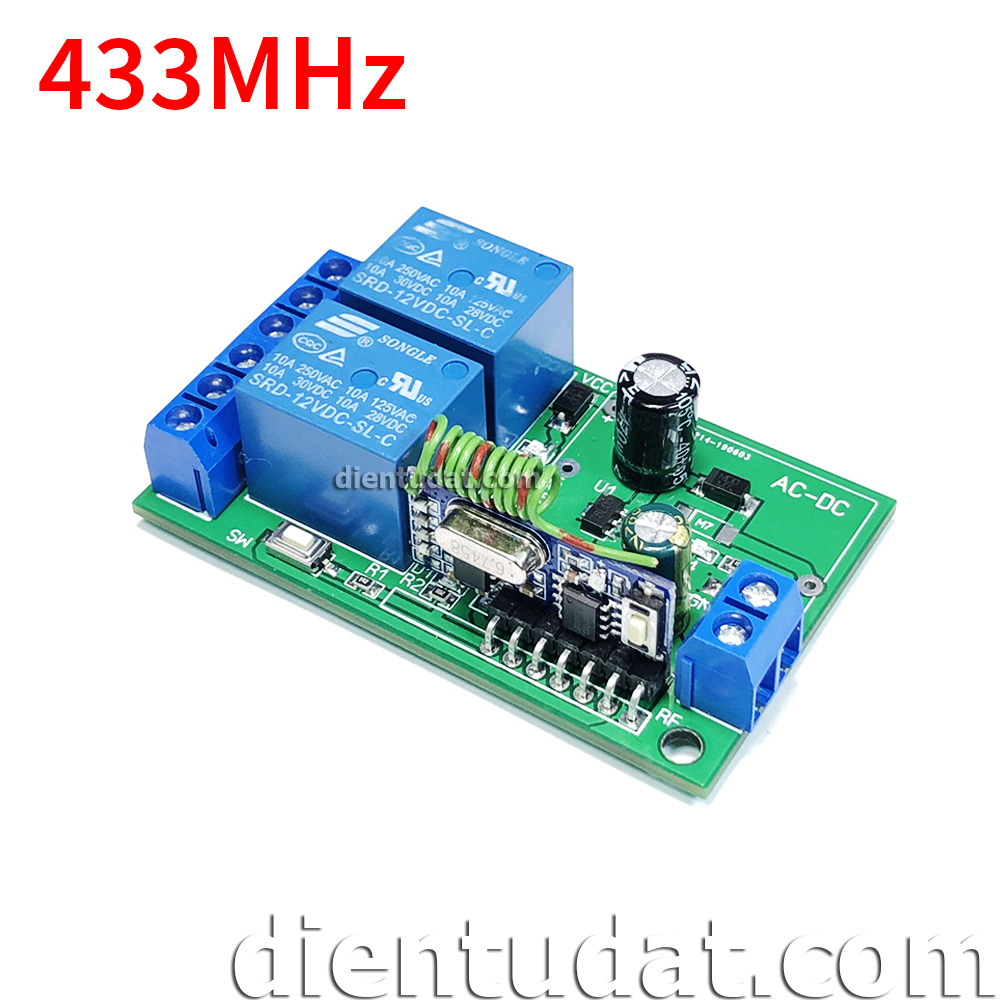 Mạch Điều Khiển RF 2 Relay 12V - WT08 - 315MHz 433MHz