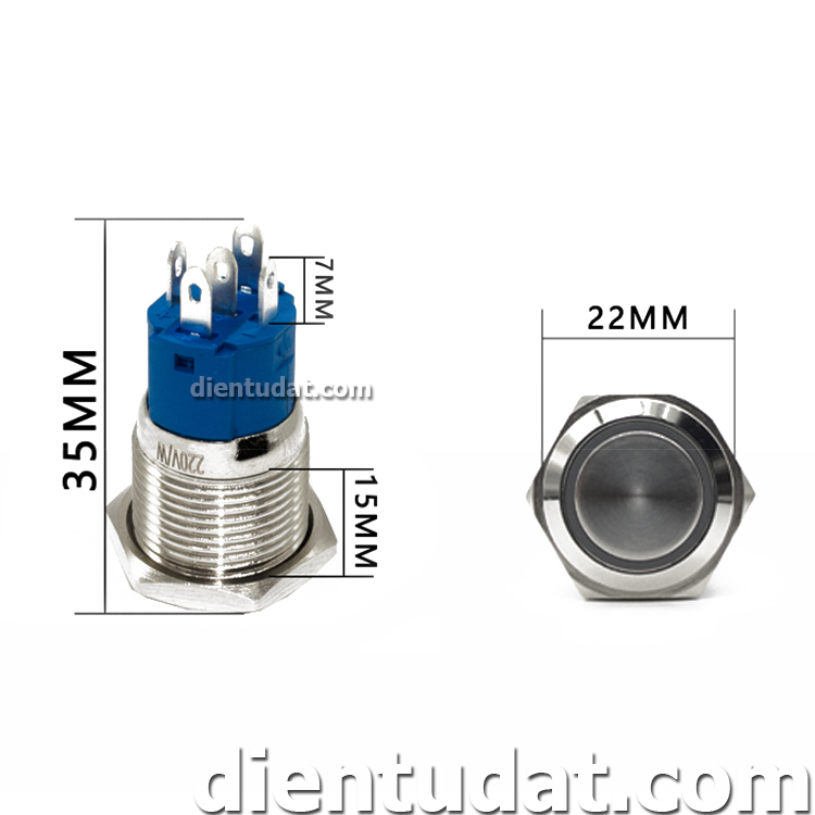 Nút Nhấn Vòng Đèn Tự Khóa 22mm 12V 24V - Biểu Tượng Nguồn