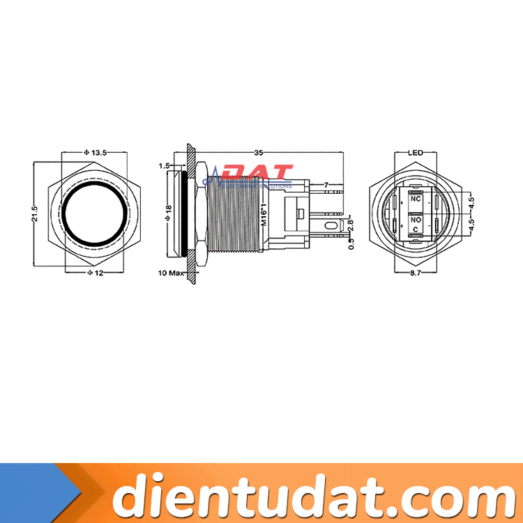 Nút Nhấn Reset 16mm - Vòng Đèn 12V 24V