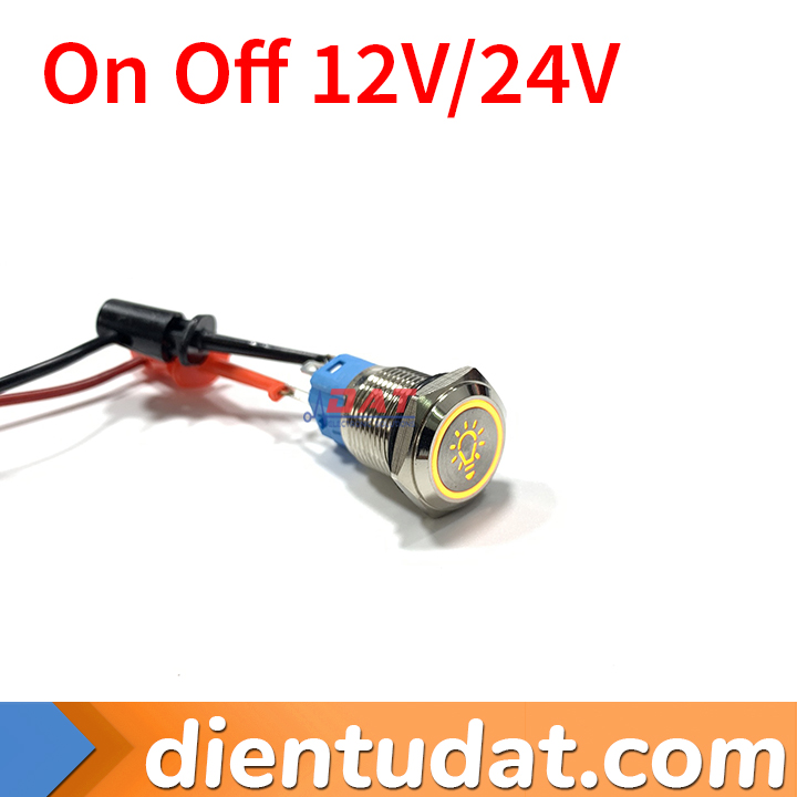 Nút Nhấn ON OFF 16mm Hình Bóng Đèn - Vòng Đèn 12V 24V