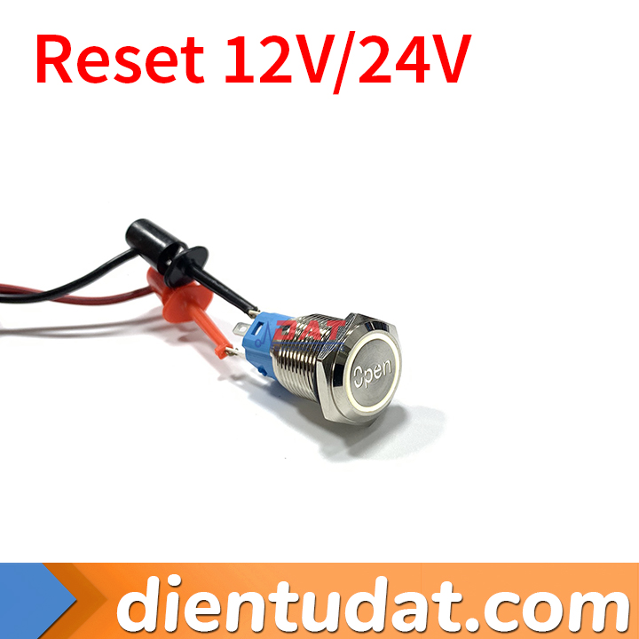 Nút Nhấn Reset 16mm Chữ Open - Vòng Đèn 12V 24V