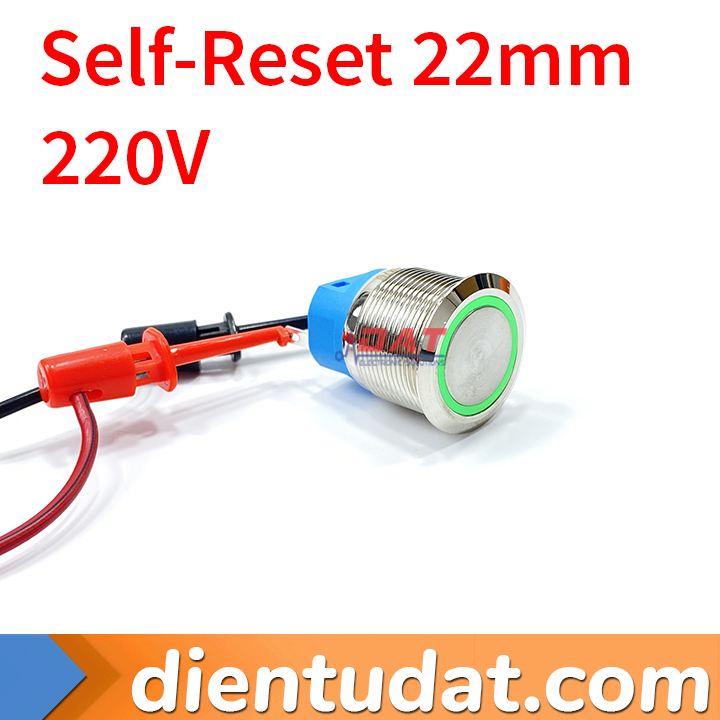 Nút Nhấn Reset Self-Reset 22mm Đèn Xanh Lá - 220V