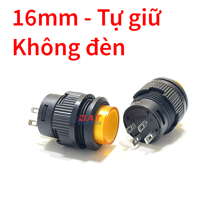 Nút Nhấn Tự Giữ Không Đèn 16mm R16-503AD 4 Chân - Màu Vàng