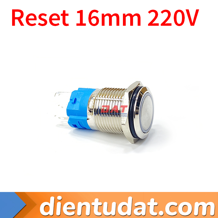 Nút Nhấn Vòng Đèn Reset Tự Nhả 16mm Đèn Xanh Dương - 220V