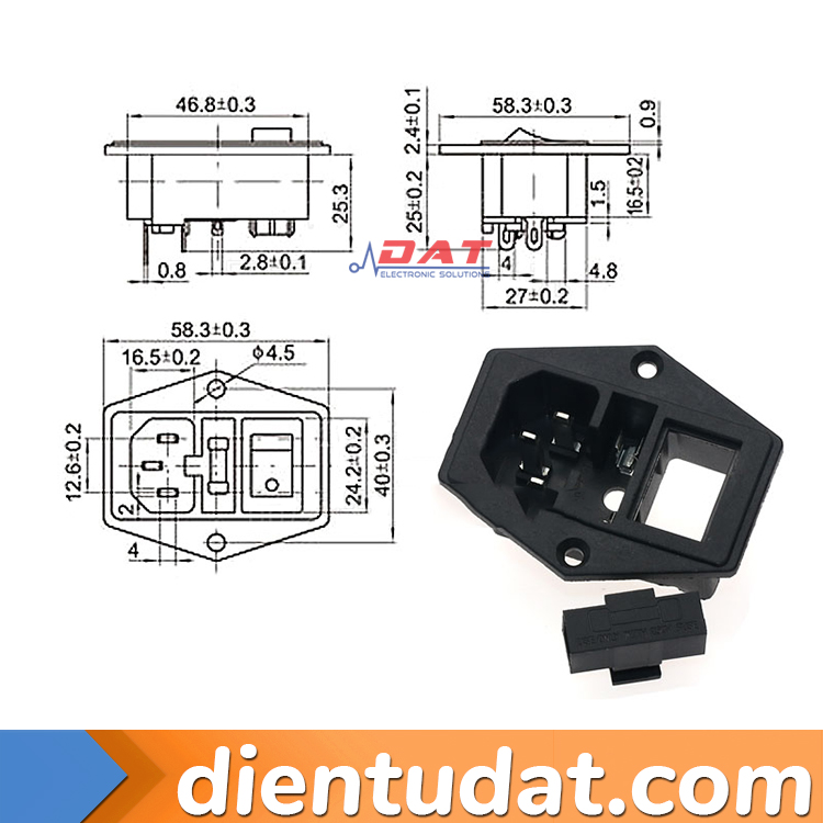 Ổ Cắm Nguồn AC 3 Chân Có Công Tắc Đế Cầu Chì AC-01A