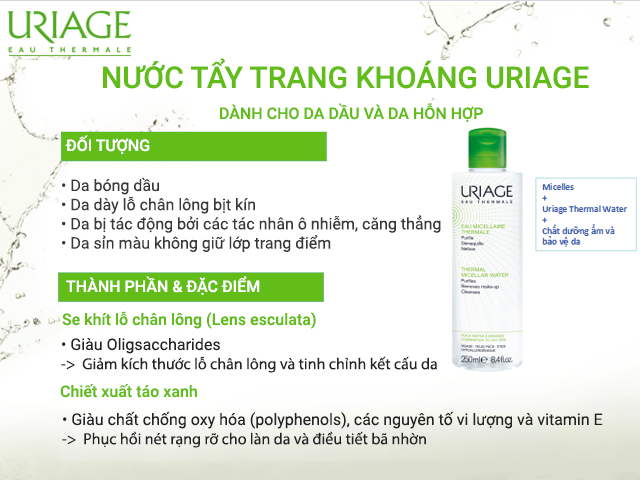 Nước tẩy trang dành cho da dầu Uriage Eau Micellaire Thermale Pmg 250ml