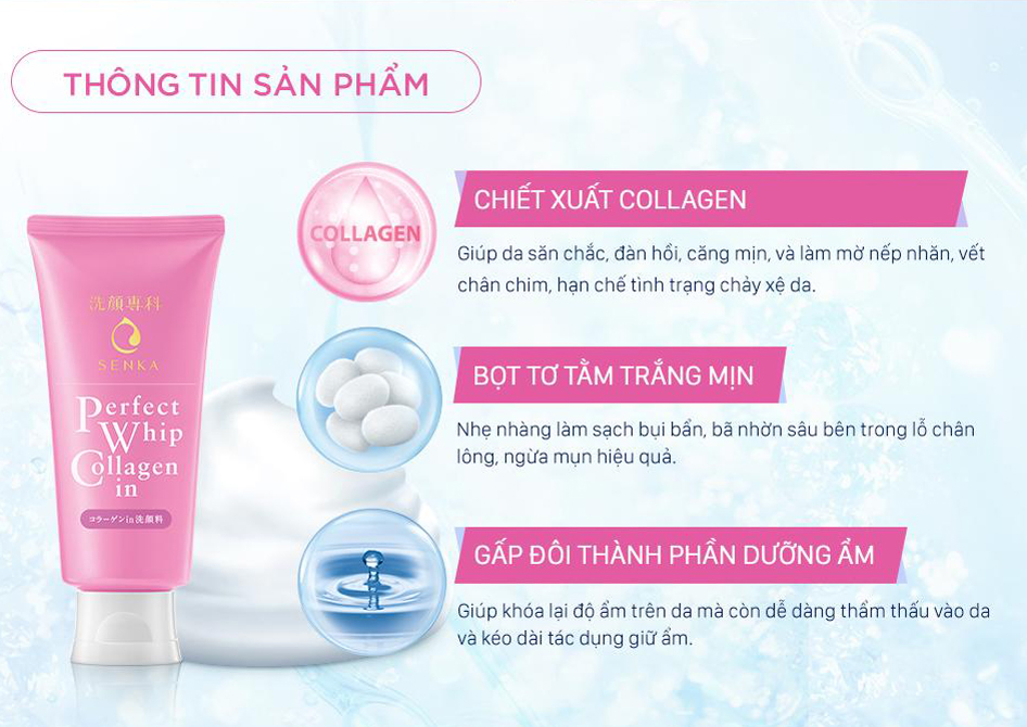 Sữa rửa mặt Shiseido Senka Perfect Whip Collagen 120g.