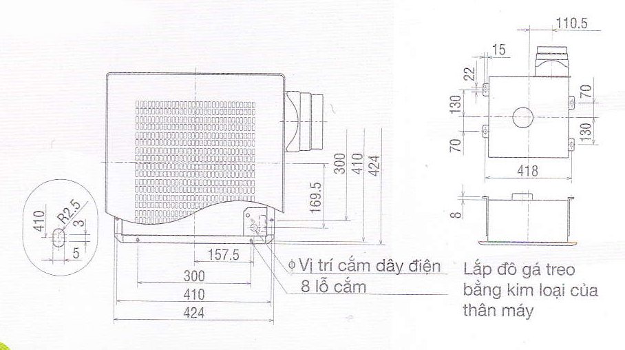 Bản vẽ lắp đặt Quạt thông gió âm trần Mitsubishi VD-23ZP4T3