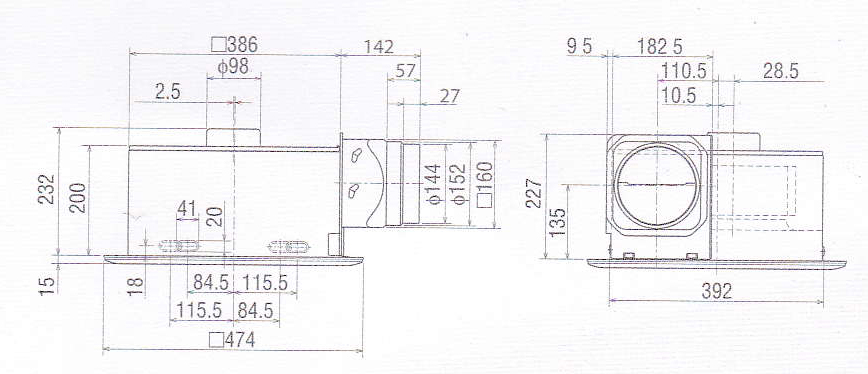 Kích thước và bản vẽ lắp đặt Quạt thông gió âm trần Mitsubishi VD-23Z4T3