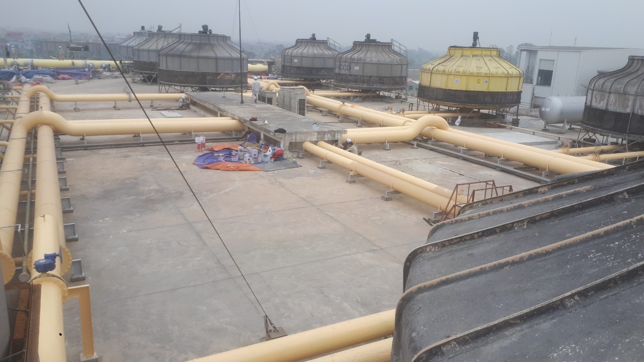 Sơn lại hệ thống đường ống nước làm mát Cooling Tower cho nhà máy Meiko Việt Nam