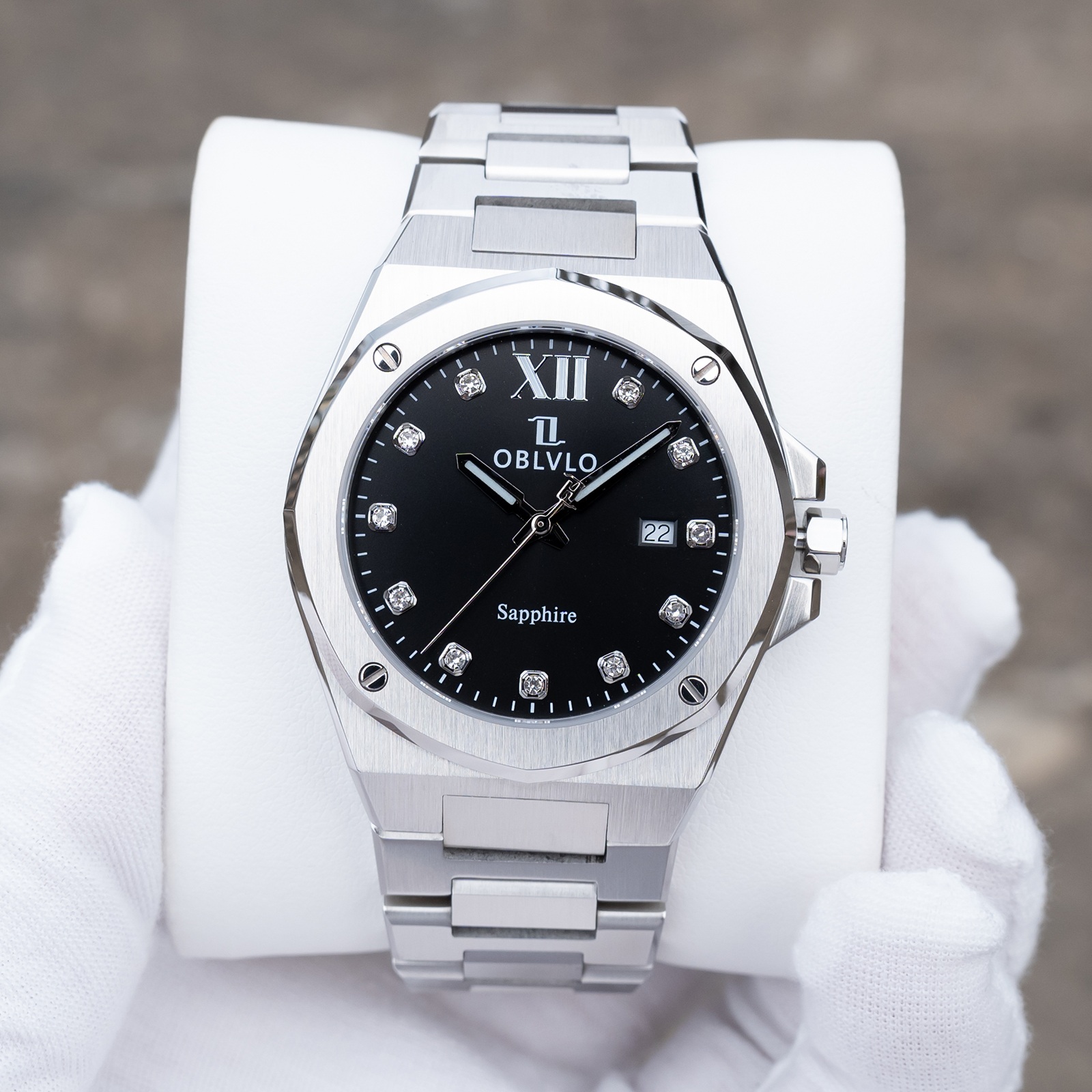 ĐỒNG HỒ CẶP ĐÔI OBLVLO AW-D SWISS QUARTZ CHÍNH HÃNG MÀU ĐEN LỊCH LÃM