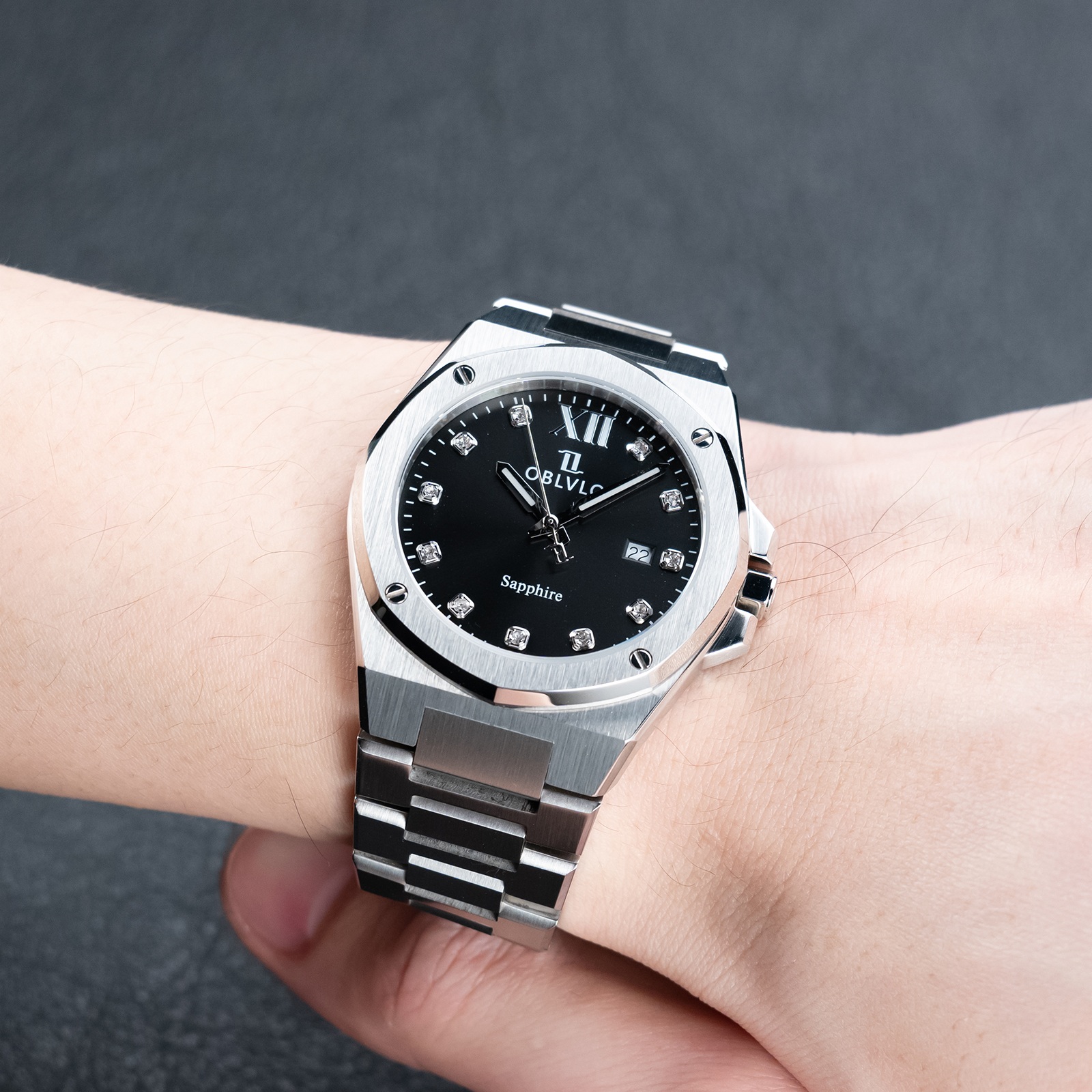 ĐỒNG HỒ CẶP ĐÔI OBLVLO AW-D SWISS QUARTZ CHÍNH HÃNG MÀU ĐEN LỊCH LÃM