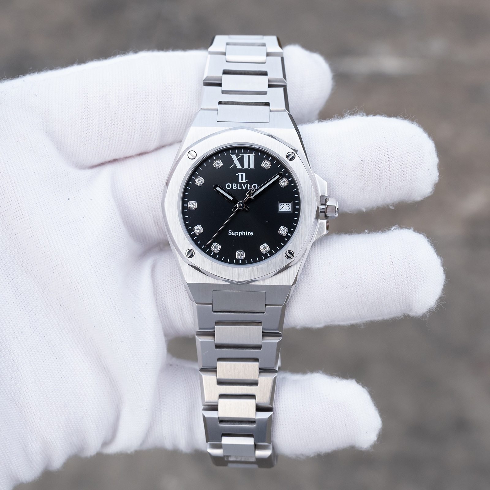 ĐỒNG HỒ CẶP ĐÔI OBLVLO AW-D SWISS QUARTZ CHÍNH HÃNG MÀU ĐEN LỊCH LÃM